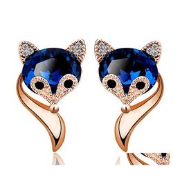 Stud Crystal Earrings For Women Jewellery Female Fashion Temperament 18K Gold Sapphire Charm Sier Drop Delivery Dhgdk