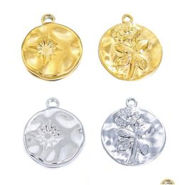 Charms 2pcs aço inoxidável ouro banhado redondo rosa Flor hexagrama pingentes de colar de colar artesanal DIY Brincos jóias