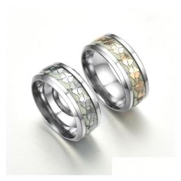 Band Rings 8Mm Titanium Steel New Luminous Clover Ring Jewellery Fluorescent Designer Wholesale Drop Delivery 202 Dhibk