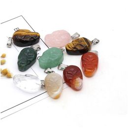 Charms 3Pcs Fine Natural Stone Pendant Skl Shape Exquisite For Jewellery Diy Necklace Bracelet Accessories Making Random Dhz4R