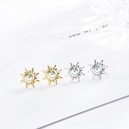 Stud Earrings Sun Ear Studs Silver And Gold Colour Inlaid Blue Zircon For Women Simple Personality Jewellery Wholesale Ladies Party Gift