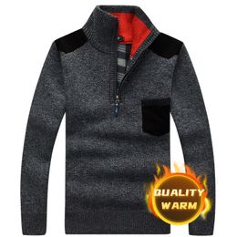 Men's Sweaters Winter Men's Turtleneck Sweater Half Zip Fleece Knitted Wool Pullover Long Sleeve Pocket Casual Male Thick Clothing for Autumn 230208