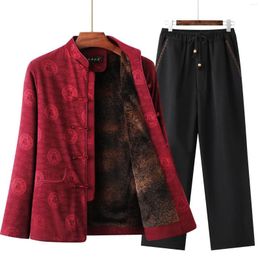 Ethnic Clothing Winter Chinese Style Warm Coat Men Button Year Gift For Father Traditional Jacket Pant Tang Suit Retro Tunic