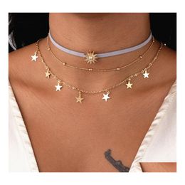 Pendant Necklaces Choker Chain Mtilayer Sun Star Tassel Mti Layer Necklace Metal Bar Layered Gold Drop Delivery Jewelry Pendants Dh4F7