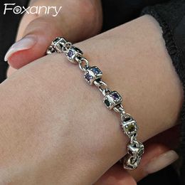 Link Chain Foxanry Multicolor Zircons Chain Bracelet for Women Couples Trendy Design Vintage Handmade Birthday Party Jewellery Gifts G230208