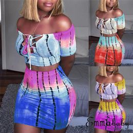 Two Piece Dress Sexy Women 2 Outfits Set Off Shoulder Crop Top and Bodycon Mini Skirt Female Suit Summer Slim Party Club Clothing 230209