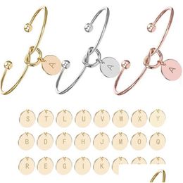 Charm Bracelets 26 Letters Rose Gold Sier Love Knot Bracelet Bangle Girl Will You Be My Bridesmaid Jewellery Personality Round P Dhwya