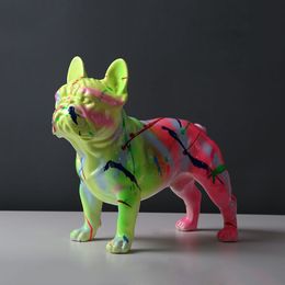 Decorative Objects Figurines Modern Creative escence Spray Colour Bulldog Statue Home Decoration Wine Cabinet Pet Dog Desktop Furnishing Decor 230209