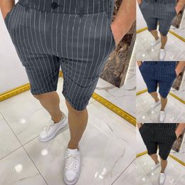 Men's Shorts Male Fashion Business Casual Summer Slim Striped Print Zipper Semi Elastic Waist Pocket High Quality Sh