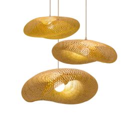 Lights Vintage Bamboo Weaving LED Pendant Lamp Hanging Ceiling Light Wicker Fixtures Rattan Woven Chandeliers for Home Bedroom Kitchen 0209