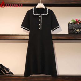 Casual Dresses 2022 Summer Fashion POLO Collar Knitting Women Slim Large Size Luxury Button Short Sleeve White/Black Solid Mini 4XL Y2302