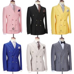 Mens Suits Blazers Cenne Des Graoom Men Winter Jackets Double Breasted TailorMade 2 Pieces Gold Button Blazer Pant Wedding Costume Homme 230209