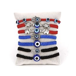 Beaded Selling New Palm Two Round Bead Blue Eye Evil Red Rope Knitting Adjustable Braid Cord Strand Braided Friendship Bracel Dhvgs