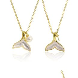 Anh￤nger Halsketten Neue S925 Sterling Sier Halskette Damen nat￼rlicher Perlenfischschwanzschale Schl￼sselbein Mermaid Dr. Dh9cy