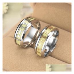 Band Rings 8Mm Titanium Steel New Luminous Buddhist Ring Jewelry Fluorescent Designer Wholesale Drop Delivery 202 Dh8Qs