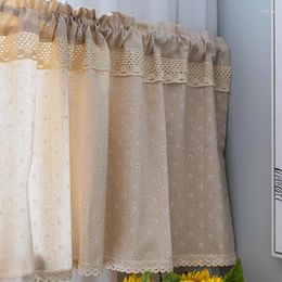 Curtain Half With Crochet Lace Short Curtains For Kitchen Window Cotton Linen Cafe Cabinet Cover Dust-proof Rustic