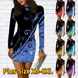 Casual Dresses Fashionable Midi Skirt Contracted Wind Dress Autumn Winter Women Round Neck Long Sleeve Skirt Design Printed Short Skirt 230209