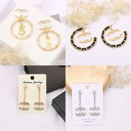 Fashion Women Designer Earrings Ear Stud Designers Brand Gold Plated Letters Temperament Crystal Pearl Earring Wedding Party Jewerlry