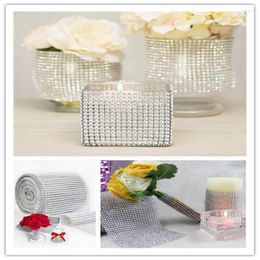 Decorative Flowers Wedding Decorations Wide Diamond Mesh Wrap Ribbon Roll 24 Row For Party Banquet Chair Cover Plastic Bow 90cmx 12cm 7Z