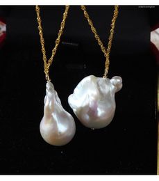 Chains Wholesale 16-17mm Large Baroque Freshwater Pearl Pendant Necklace With 925 Sterling Silver Plated Gold Chain