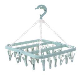 Hangers & Racks Folding Laundry Rack For Home Use Multifunctional Clothes Hanger 32 Clips Windproof Children's Cloth