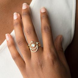Wedding Rings Elegant Women Jewelry Ring Set Of 4 Piece Cz Fire Opal Gem Minimal Minimalist Delicate Ladies Stack Stacking Cute