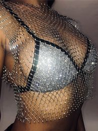 Women s Tanks Camis Fishnet Tank Top Sleeveless Hollow Out See Through Crop Summer Club Sexy Vest Feamle 230208