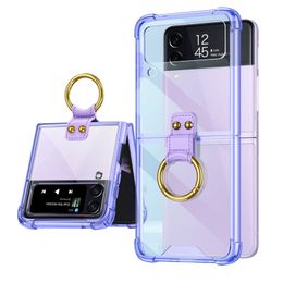 Transparent Cell Phone Cases Simple Folding Screen Mobile Shell Ring Buckle Holder Back Cover For Samsung Galaxy Z Flip4 Clear Hard Defender Protective Covers