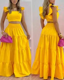 Two Piece Dress Shirred Crop Top Floral Print Skirt Set 230209