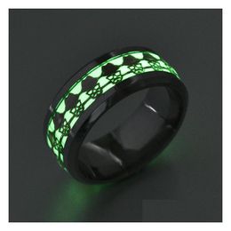 Band Rings 8Mm Titanium Steel New Luminous Head Ring Jewelry Fluorescent Designer Wholesale Drop Delivery 202 Dh15U