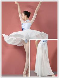 Stage Wear White Vestidos Ballet Dresses For Dancing Pearl Chiffon Women's Ballerina Skirt Dance Dress Tutu Girl Lyrical Costume