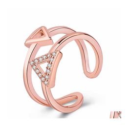 Band Rings Rose Gold Sier Triangles For Women Minimalist Jewelry Color Geometry Openwork Triangle Finger Party Gift Drop Delivery Dhlqf
