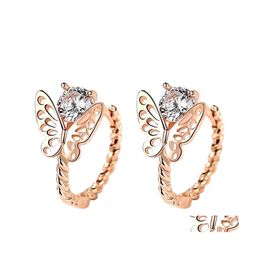 Charm Gold Sier Hoop Earrings Clear Cz Cute Animal Double Butterfly For Girls Women Jewellery Loop Earring Drop Delivery Dhmon