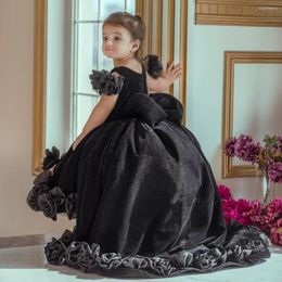 Girl Dresses GY Elegant Cute Communion Pageant Gown Dress Mystic Black Flower Handmade Floral Velvet Wedding Party