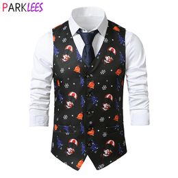 Mens Vests Cute Santa Claus Print Suit Merry Christmas Waistcoat Xmas Party Prom Costume Cosplay Clothes 2XL 230209