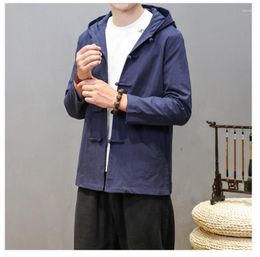 Men's Jackets MRGB Men's Casual Solid Colour Jacket Chinese Style Loose Man Hooded 2023 Spring Autumn Vintage Oversize Male Coat Top