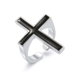 Band Rings Vintage Black Big Cross Open Ring For Women Party Jewelry Men Trendy Gothic Metal Finger Drop Delivery Dhqle