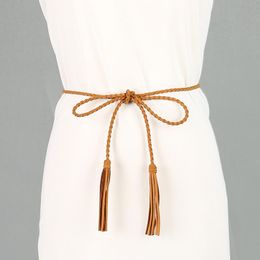 Belts Korean Version Fashion Women's Braided Dress Decorated With Super Long Velvet Thin Waist Chain Belt For WomanBelts