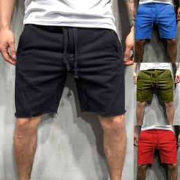 Men's Shorts Men Solid Colour Knee Length Sports Breathable Drawstring Side Pockets Training Men's Clothing For Fitness