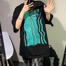 Women's T Shirts Women T-shirt Oversized Hip Hop Drop Korean Streetwear Harajuku Tees Y2k Tops Black Cotton Short Sleeve Gothic Clothes