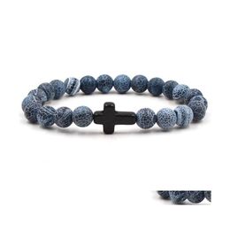 Beaded Strands Cross Bracelet Yoga Chakra Weathered Agate Stone Bead Drop Delivery Jewellery Bracelets Dh13Y
