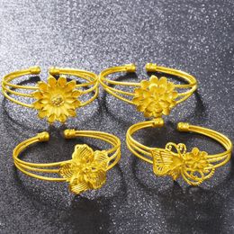 Bangle No Fade Vietnam Alluvial Gold Bracelets Flower Butterfly Wedding Jewelry For