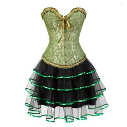 Bustiers & Corsets Greem Corse Lingerie Women's Sexy Overbust Corset With Lace Skirt Dress Carnival Costume Showgirl Waist Tranier