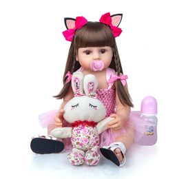 Dolls Selling 55 cm Bebe Doll Reborn Toddler Girl Pink Princess Very Soft Full Body Silicone Beautiful Doll Real Touch Toy Gifts 230209