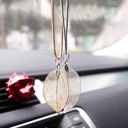 Decorations Hanging Pendant Alloy Leaves Interior Ornaments Handmade Dashboard Decoration Rear View Mirror Auto Car Accessories Gift 0209