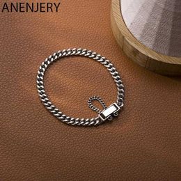 Link Chain ANENJERY Silver Color Tank Chain Thai Silver Bracelet For Women Men Adjustable Couple Bracelet Jewelry Gifts S-B407 G230208