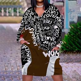 Casual Dresses Plus Size 3xl 4xl 5xl Women Clothing Designer Digital Print Head Portrait Skirt Pullover V-neck Long-sleeved