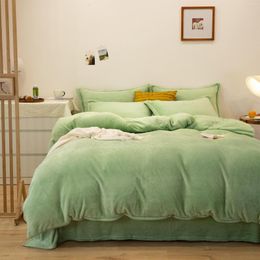 Bedding Sets 150/180/200CM Light Green Coral Velvet Bed Sheet Duvet Cover Pillowcase Four-piece Winter Autumn Set M045-1