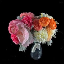 Decorative Flowers 10 Head Beautiful Combination Bride Hand Hybrid Wedding Decoration Flower Silk Artificial Rose