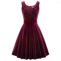 Casual Dresses Women's Velvet Dress Solid Sleeveless Surplice V-Neck Flared A-Line Elegant Sexy Ruched Knee Length Evening Party